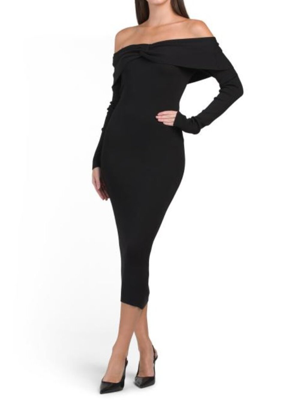 MADDEN GIRL Twist Off The Shoulder Maxi Sweater Dress